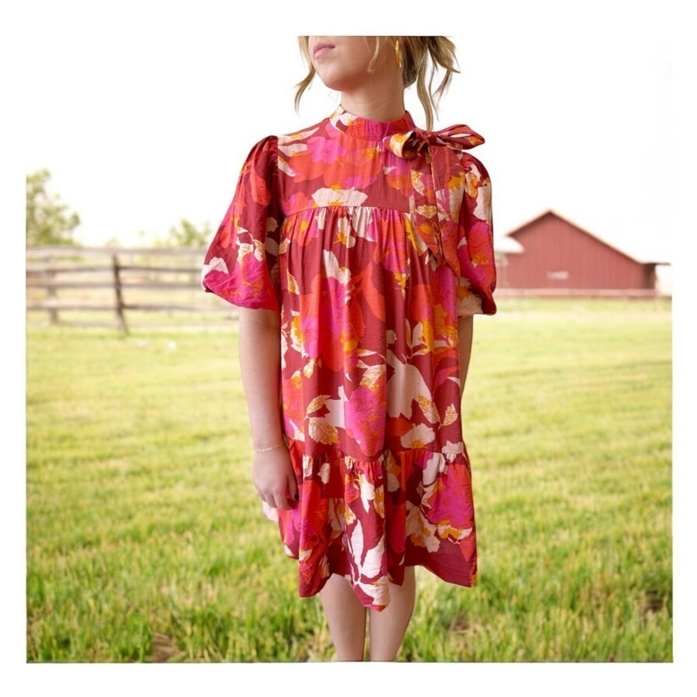 TCEC Molly Burgundy Floral Mock Neck Dress NWT
